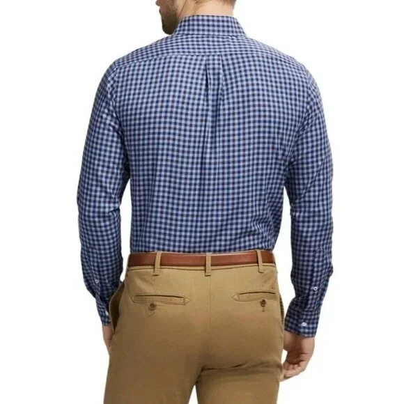 Izod Luxe Touch Men's L Modern Fit Blue Checkered Button-Up Dress Shirt M0429 - Picture 3 of 13